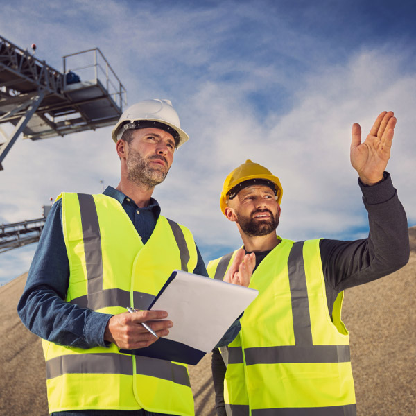 workers discussing plan